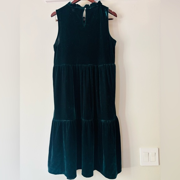 J.Crew Velvet Sleeveless Midi Dress Green Christmas Holiday Tier Size 14 NWOT - Picture 6 of 8